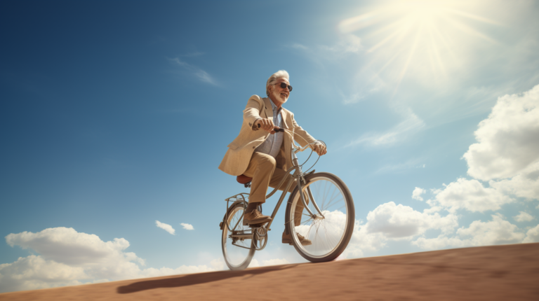 Mann auf Fahrrad mit Morbus Crohn